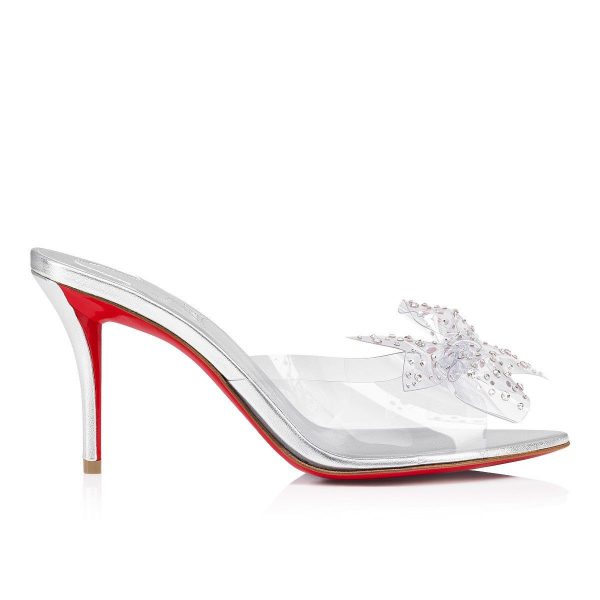 Christian Louboutin Aqua Strass 80 mm Mules PVC Cuir Nappa Irisé et Strass Argent – Image 2