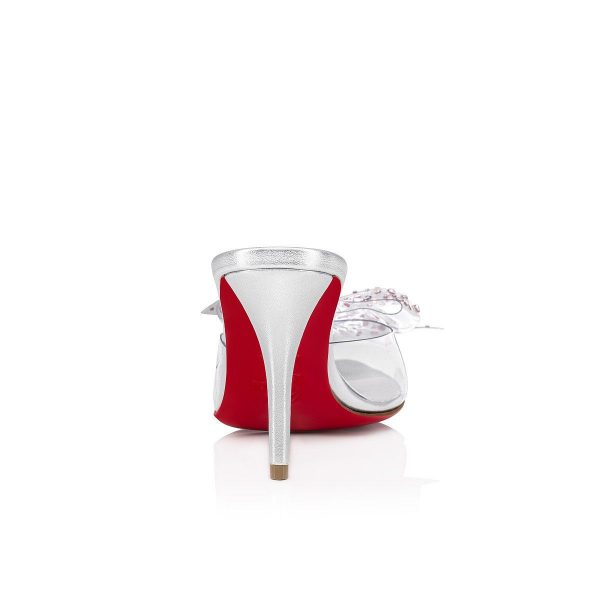 Christian Louboutin Aqua Strass 80 mm Mules PVC Cuir Nappa Irisé et Strass Argent – Image 3
