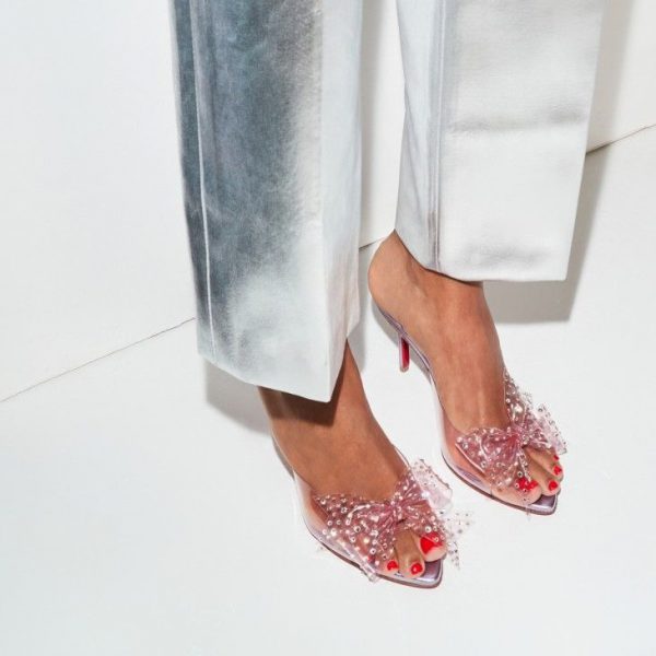 Christian Louboutin Aqua Strass 80 mm Mules PVC Cuir Nappa Irisé et Strass Parme – Image 5