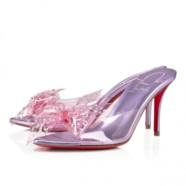 Christian Louboutin Aqua Strass 80 mm Mules PVC Cuir Nappa Irisé et Strass Parme