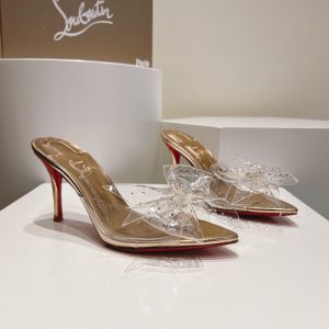 Christian Louboutin Aqua Strass 80 mm Mules PVC Cuir Nappa Irisé et Strass Or