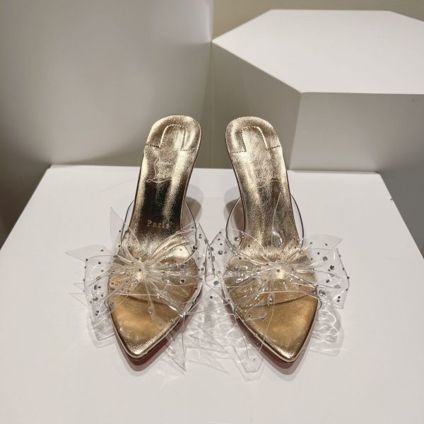 Christian Louboutin Aqua Strass 80mm Mules PVC Cuir Nappa Irisé et Strass Or – Image 2