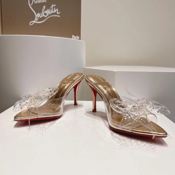 Christian Louboutin Aqua Strass 80 mm Mules PVC Cuir Nappa Irisé et Strass Or – Image 3