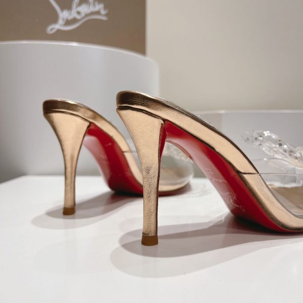 Christian Louboutin Aqua Strass 80mm Mules PVC Cuir Nappa Irisé et Strass Or – Image 3