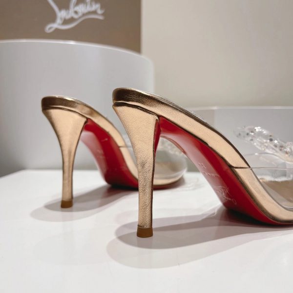 Christian Louboutin Aqua Strass 80 mm Mules PVC Cuir Nappa Irisé et Strass Or – Image 4
