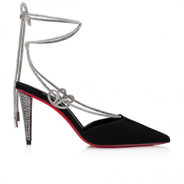 Christian Louboutin Astrid Lace Strass escarpins à brides 85 mm en velours et strass noirs – Image 2