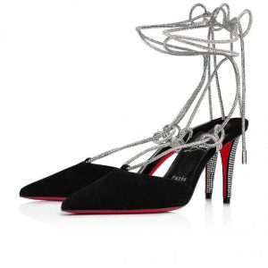 Christian Louboutin Astrid Lace Strass escarpins à brides 85 mm en velours et strass noirs