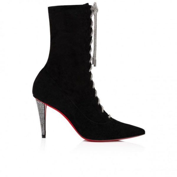 Christian Louboutin Astrid Lace Strass Booty 85 Mm Bottes Noires – Image 2