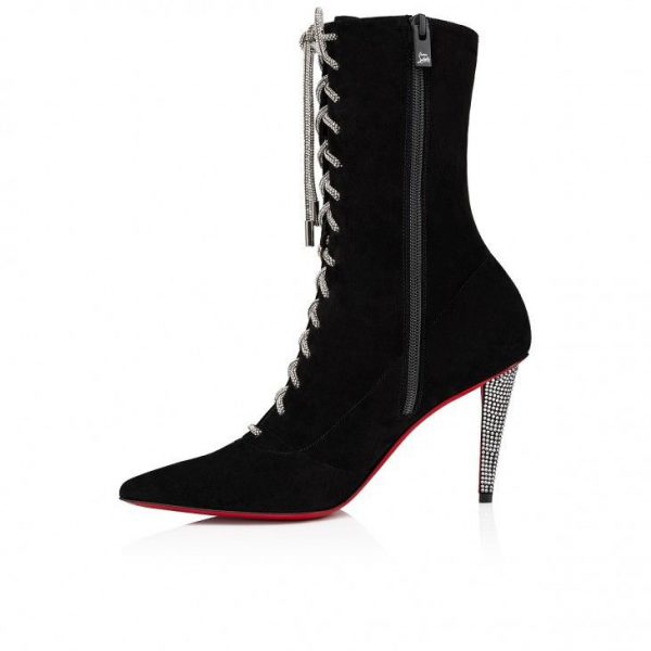 Christian Louboutin Astrid Lace Strass Booty 85 Mm Bottes Noires – Image 3