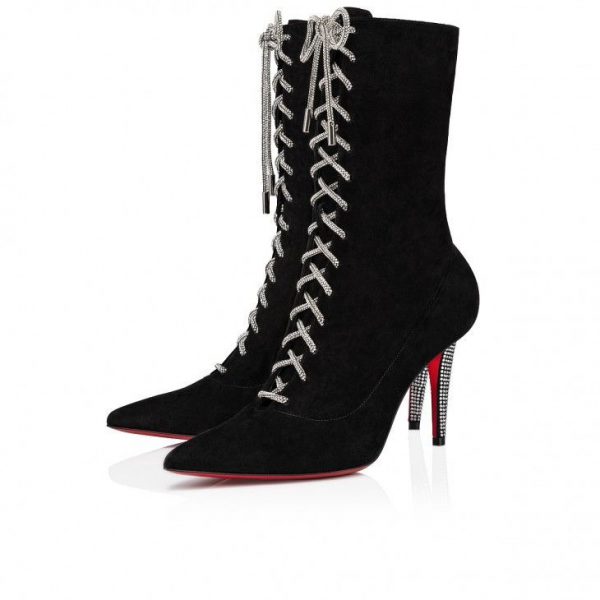 Christian Louboutin Astrid Lace Strass Booty 85 Mm Bottes Noires