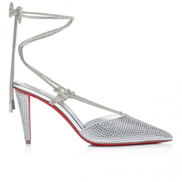 Christian Louboutin Astrid Lace Strassita 85 Mm Mules à Brides en Daim Métallisé et Strass Cristal – Image 2