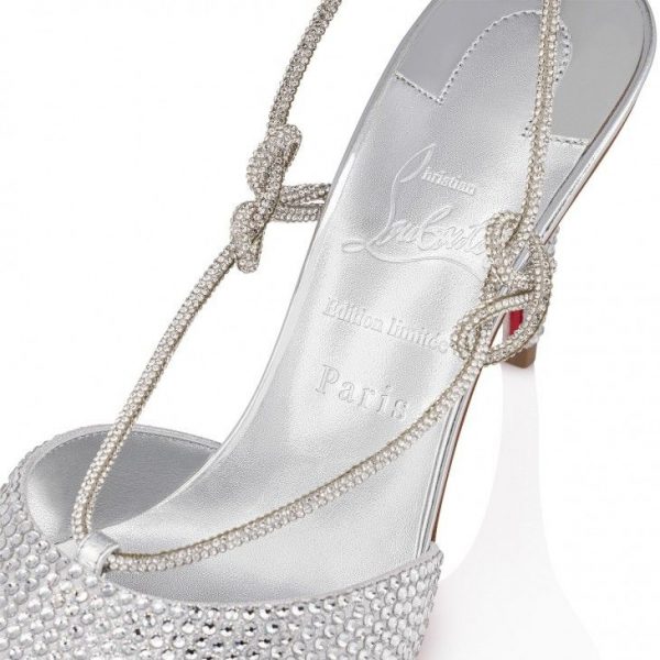 Christian Louboutin Astrid Lace Strassita 85 Mm Mules à Brides en Daim Métallisé et Strass Cristal – Image 3