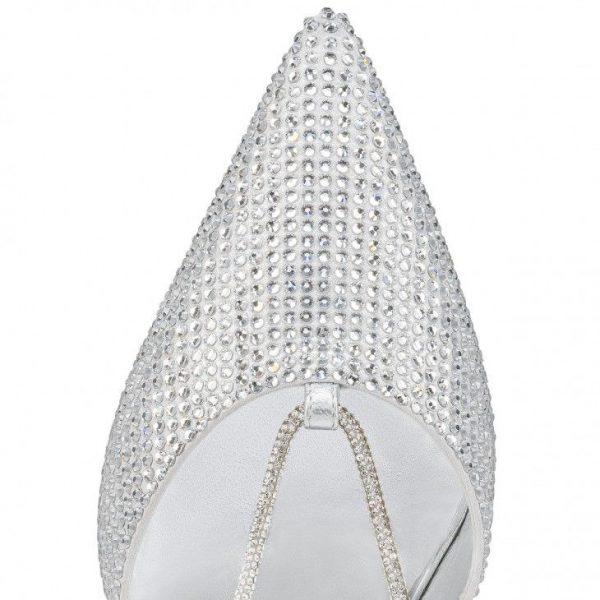 Christian Louboutin Astrid Lace Strassita 85 Mm Mules à Brides en Daim Métallisé et Strass Cristal – Image 4
