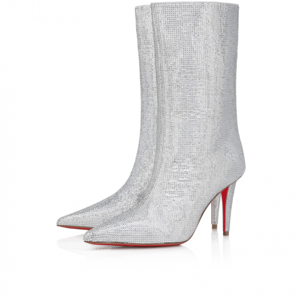 Christian Louboutin Astrilarge Strass Booty 85mm Strass Scintillants Argent