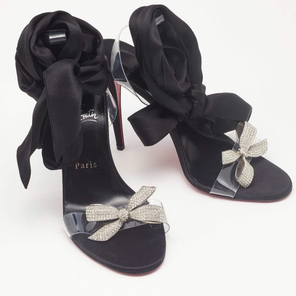 Christian Louboutin Astrinodo Sandales à Lanières 100mm Satin et PVC Noir