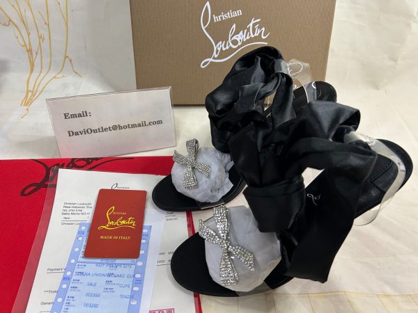 Christian Louboutin Astrinodo Sandales à Lanières 100mm Satin et PVC Noir – Image 4