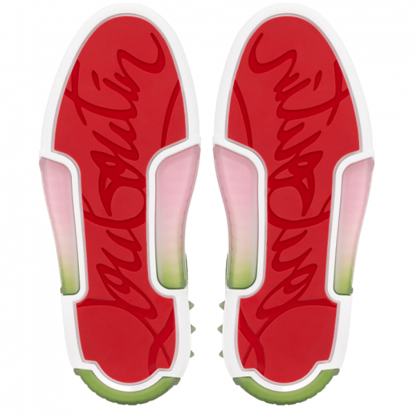 Christian Louboutin Astroloubi Strass Baskets Femme en Veau Velours et Strass Rose Vert – Image 5