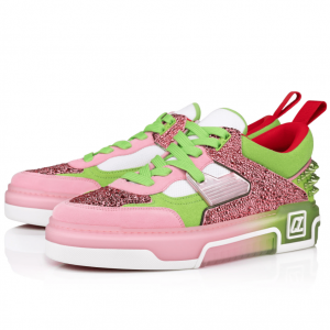 Christian Louboutin Astroloubi Strass Baskets Femme en Veau Velours et Strass Rose Vert