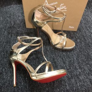Christian Louboutin Benedetta Sandales 120mm Cuir Métallique Doré Clair