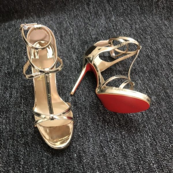 Christian Louboutin Benedetta Sandales 120mm Cuir Métallique Doré Clair – Image 2