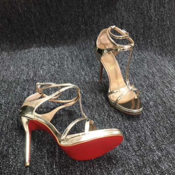 Christian Louboutin Benedetta Sandales 120mm Cuir Métallique Doré Clair – Image 3