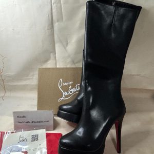Christian Louboutin Bianca Bota Bottes Hautes 120mm en Cuir de Veau Noir
