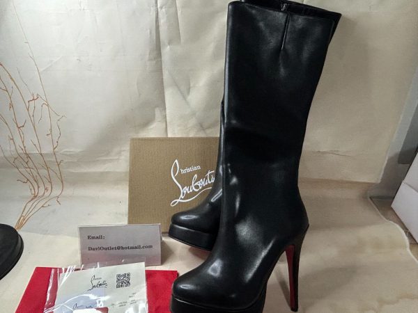 Christian Louboutin Bianca Bota Bottes Hautes 120mm en Cuir de Veau Noir