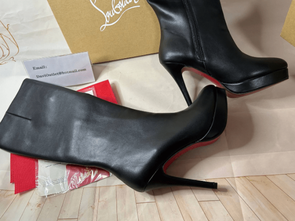Christian Louboutin Bianca Botta 140MM Bottes Hautes en Cuir de Veau Noir – Image 4