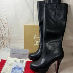 Christian Louboutin Bianca Botta 140MM Bottes Hautes en Cuir de Veau Noir