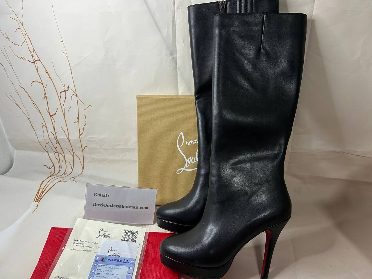 Christian Louboutin Bianca Botta 140MM Bottes Hautes en Cuir de Veau Noir
