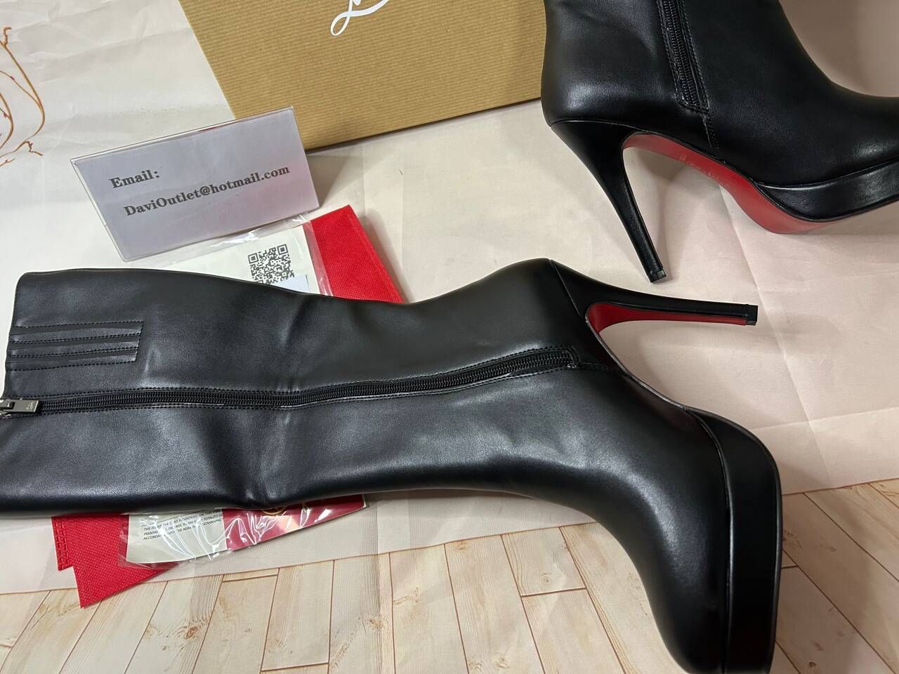 Christian Louboutin Bianca Botta 140MM Bottes Hautes en Cuir de Veau Noir – Image 2