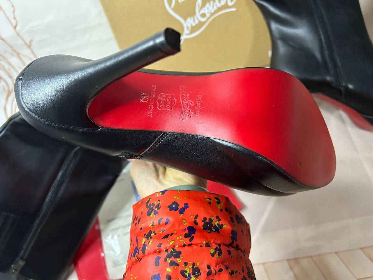 Christian Louboutin Bianca Botta 140MM Bottes Hautes en Cuir de Veau Noir – Image 5