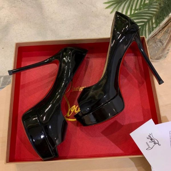 Christian Louboutin Fetish Peep Noir 130mm Escarpins Cuir Verni – Image 2