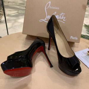 Christian Louboutin Fetish Peep Noir 130mm Escarpins Cuir Verni