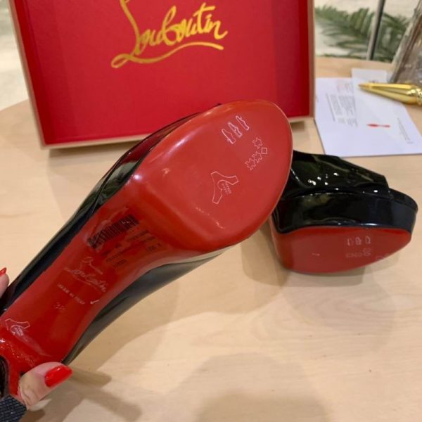 Christian Louboutin Fetish Peep Noir 130mm Escarpins Cuir Verni – Image 4