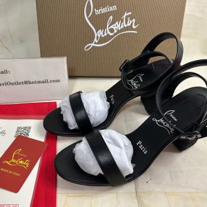 Christian Louboutin Block Heel Strap Sandals 80mm Cuir Nappa Noir