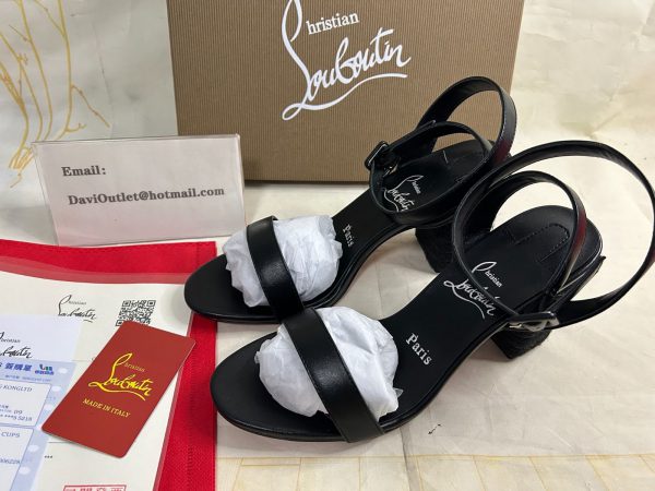 Christian Louboutin Block Heel Strap Sandals 80mm Cuir Nappa Noir
