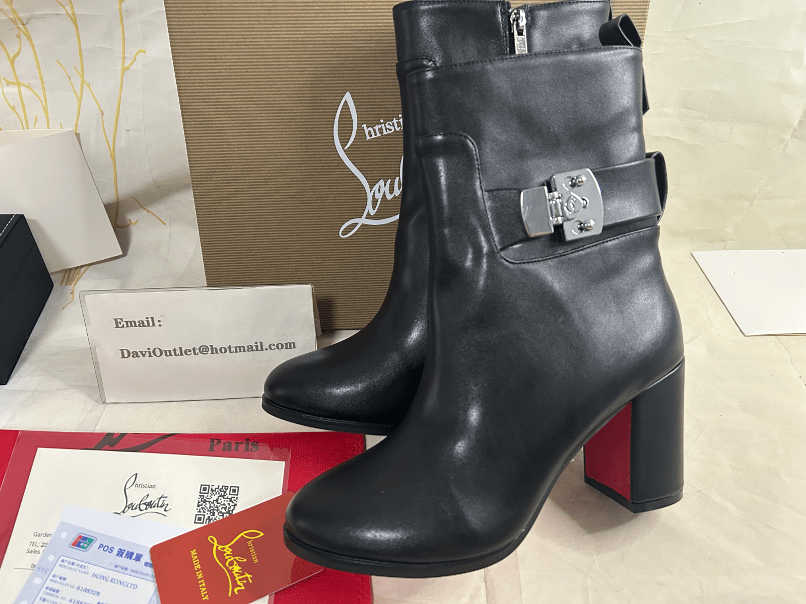 Christian Louboutin Booty Lock 70 mm Bottines Basses Cuir Veau Noir – Image 5