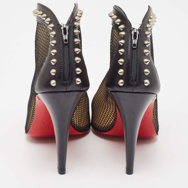 Christian Louboutin Bourriche Bottines Maille et Clous en Cuir Noir – Image 3