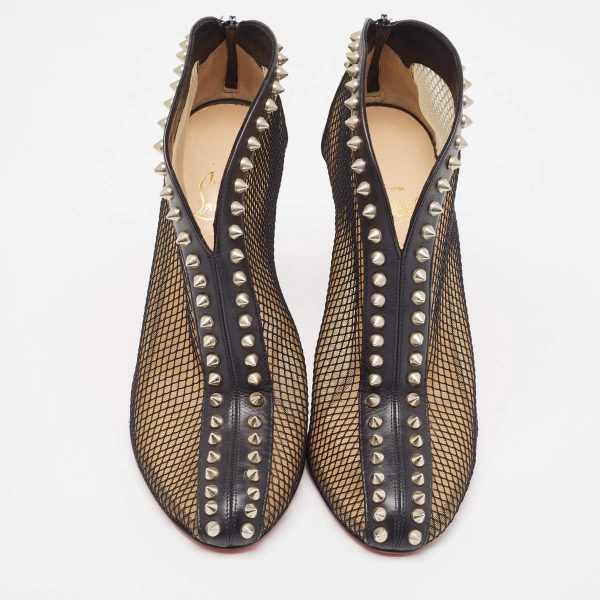 Christian Louboutin Bourriche Bottines Maille et Clous en Cuir Noir – Image 2