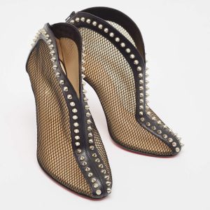 Christian Louboutin Bourriche Bottines Maille et Clous en Cuir Noir
