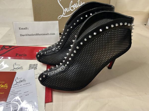 Christian Louboutin Bourriche Bottines Maille et Clous en Cuir Noir – Image 4