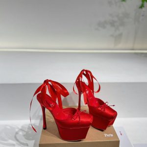 Christian Louboutin Cassia Lace Up Alta plateforme 160 mm escarpins à brides satin crêpe rouge