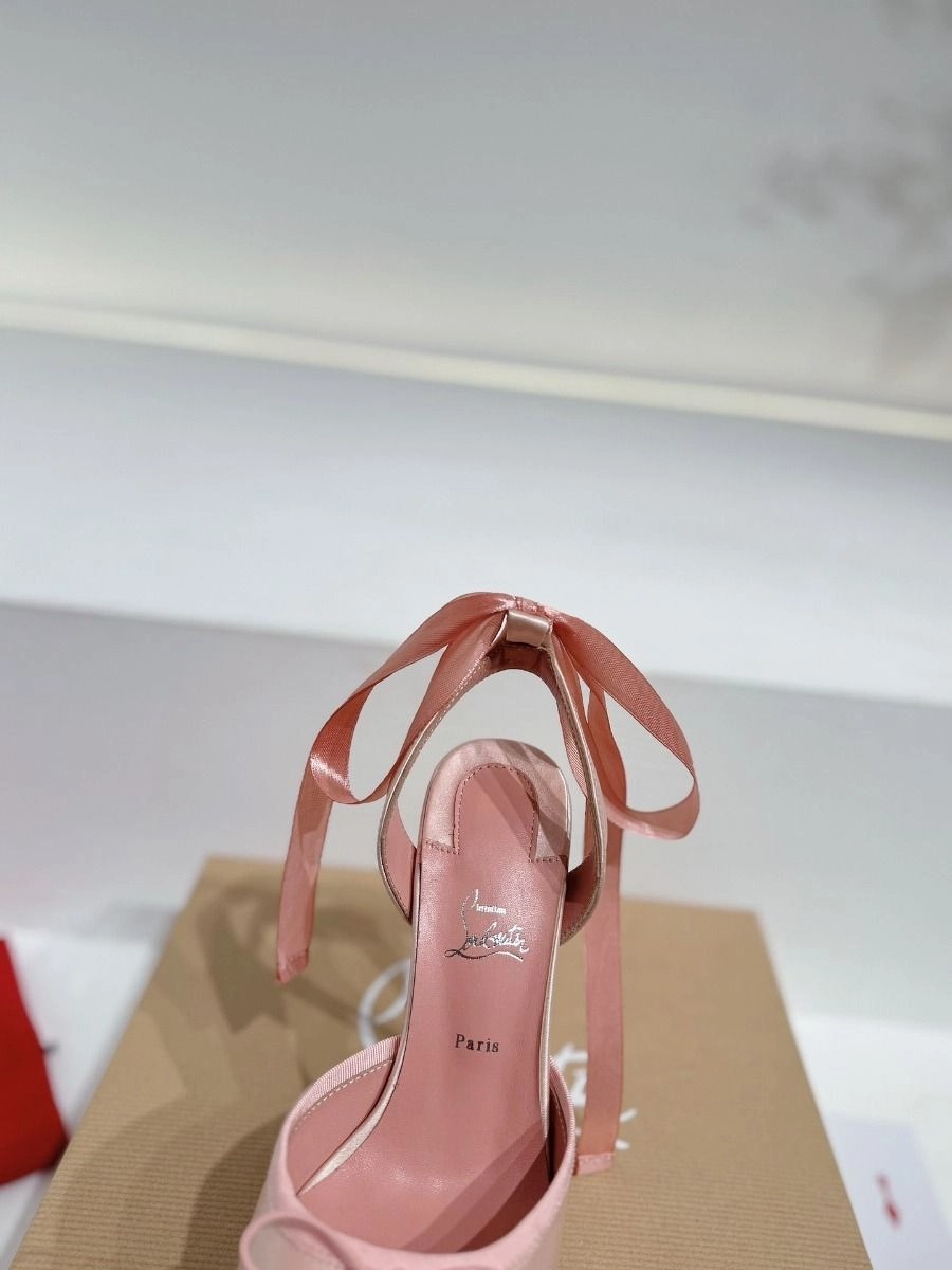 Christian Louboutin Cassia Lace Up Alta plateforme 160 mm escarpins à brides satin crêpe rose – Image 4