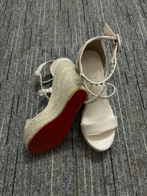 Christian Louboutin Chocazeppa Spikes Espadrilles Compensées 120mm Blanc – Image 3
