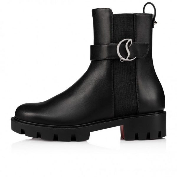 Christian Louboutin Cl Chelsea Booty Lug Bottines Basses en Cuir de Veau Noir – Image 2