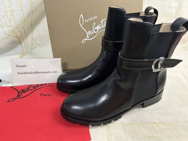 Christian Louboutin Cl Chelsea Booty Lug Bottines Basses en Cuir de Veau Noir – Image 5