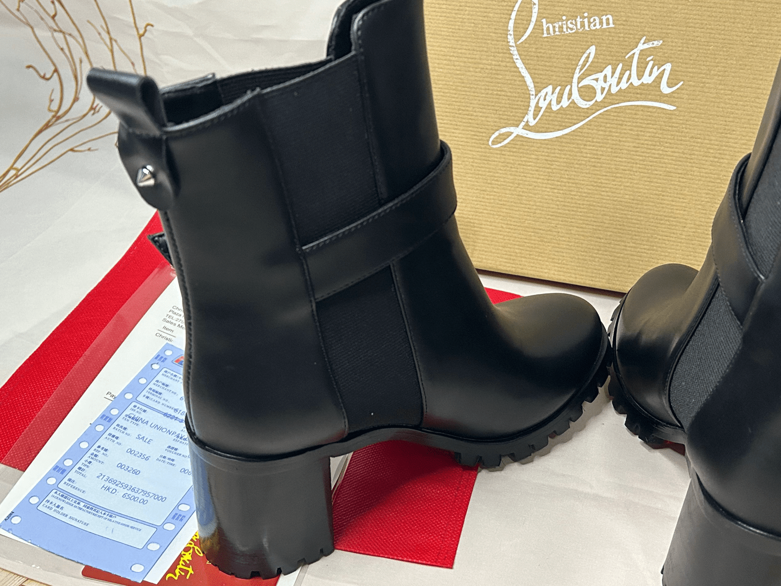 Christian Louboutin Cl Chelsea Lug 75MM Bottines Basses en Cuir de Veau Noir – Image 2