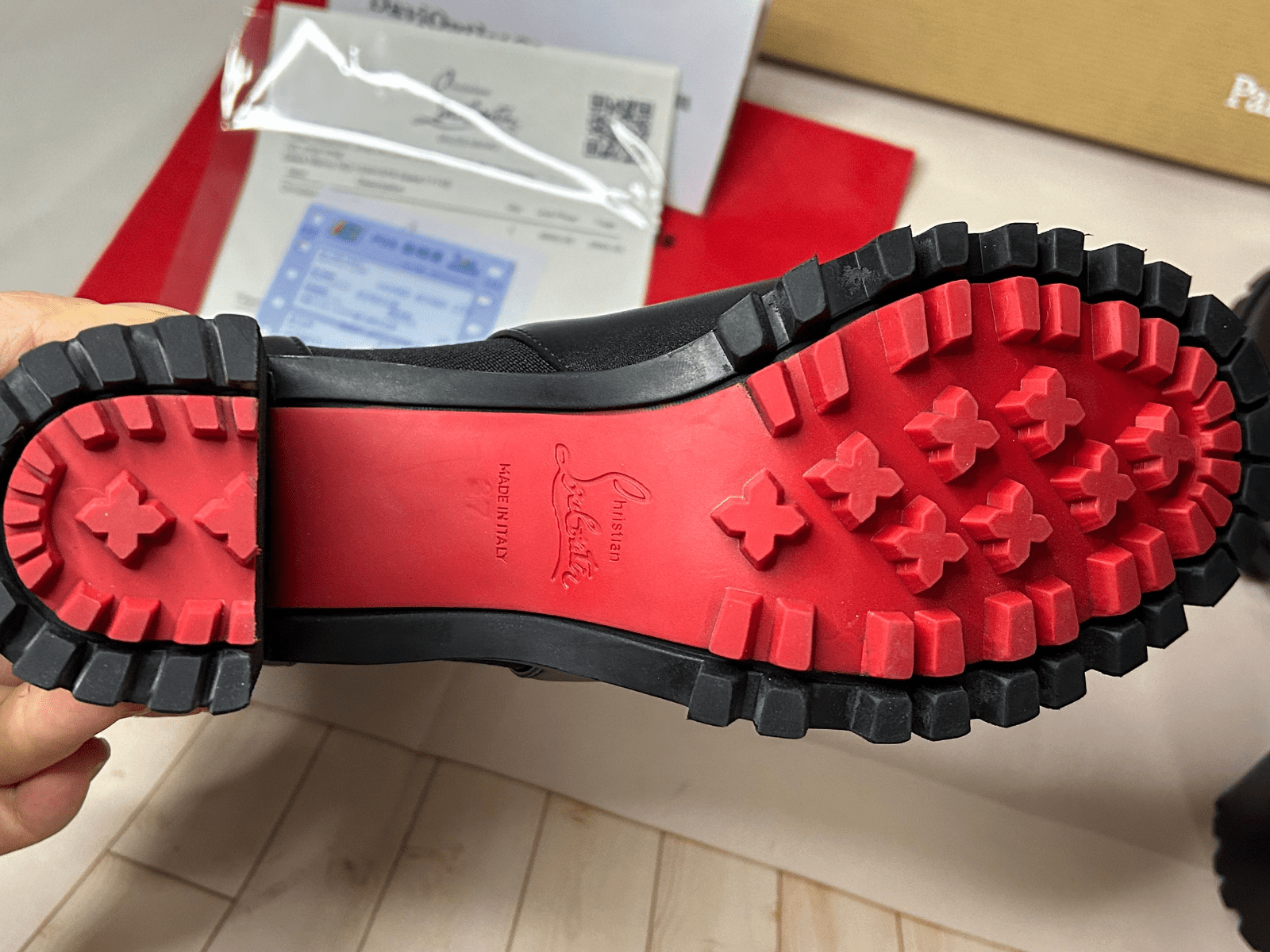 Christian Louboutin Cl Chelsea Lug 75MM Bottines Basses en Cuir de Veau Noir – Image 3