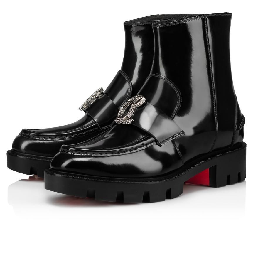 Christian Louboutin CL Moc Bottines Cuir Veau et Strass Noir